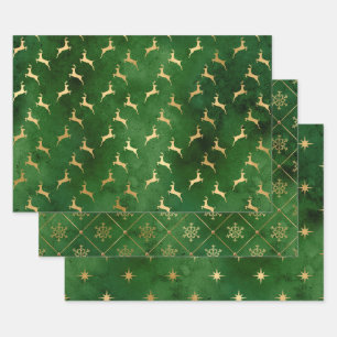 Feuille De Papier Cadeau Élégant motifs de Noël vert et or