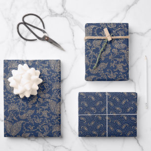 Feuille De Papier Cadeau Elegant Navy Blue and Gold Pattern