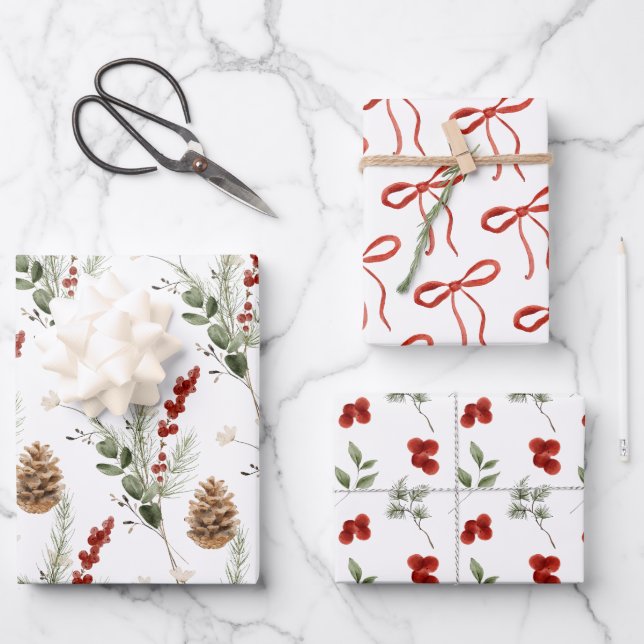 Feuille De Papier Cadeau Élégant Noël botanique (Recto)