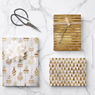 Feuille De Papier Cadeau Élégant Noël d'or brillant