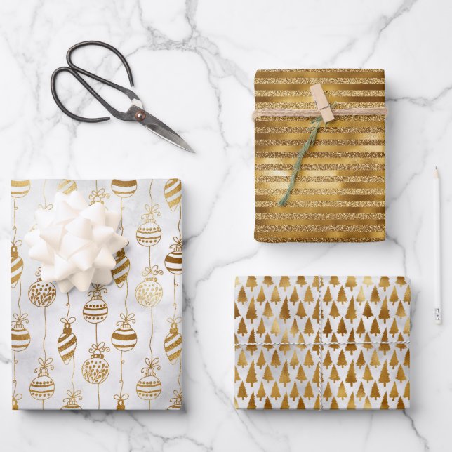 Feuille De Papier Cadeau Élégant Noël d'or brillant (Recto)