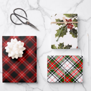 Feuille De Papier Cadeau Élégant Noël Festif Plaid et Holly