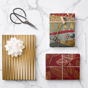 Feuille De Papier Cadeau Élégant Noël Luxe Vintage Rouge Vert Or