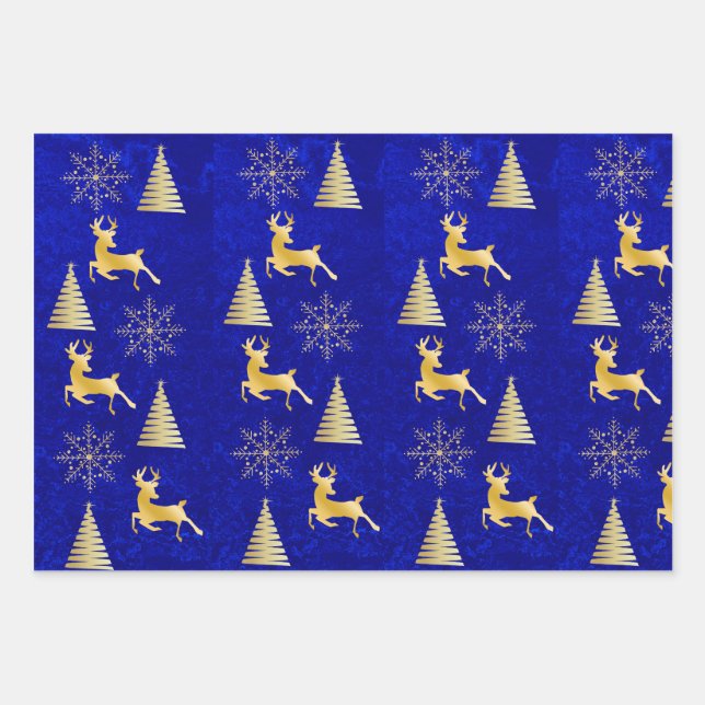 Feuille De Papier Cadeau Élégant Noël Royal Blue (Devant)