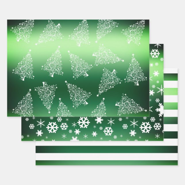 Feuille De Papier Cadeau Élégant Noël vert & blanc motif (Lot)