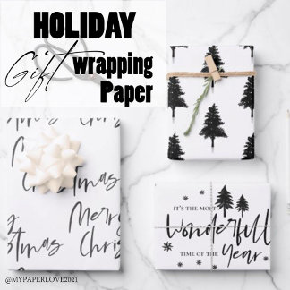 Feuille De Papier Cadeau Elégant Noir Blanc Joyeux Citation de Noël Cadeau