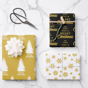 Feuille De Papier Cadeau Élégant Noir Blanc & Joyeux Noël Joyeux Joyeux