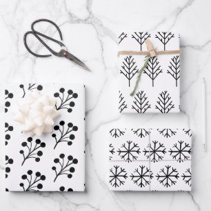 Feuille De Papier Cadeau Elégant noir & blanc Motif de Noël tendance