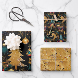 Feuille De Papier Cadeau Élégant Noir & Or Noël