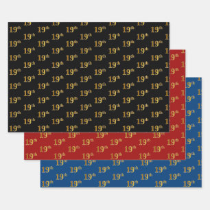 Feuille De Papier Cadeau Élégant Noir, Rouge, Bleu, Faux Or 19e événeme