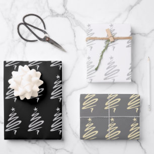 Feuille De Papier Cadeau Élégant or argent motif de Noël