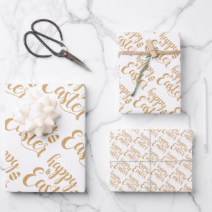 Feuille De Papier Cadeau Elégant or Joyeux Oeuf de Pâques Printemps de Pâqu