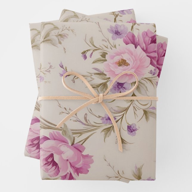 Feuille De Papier Cadeau Élégant Pastel Rose & Purple Garden Blooms (En situation)
