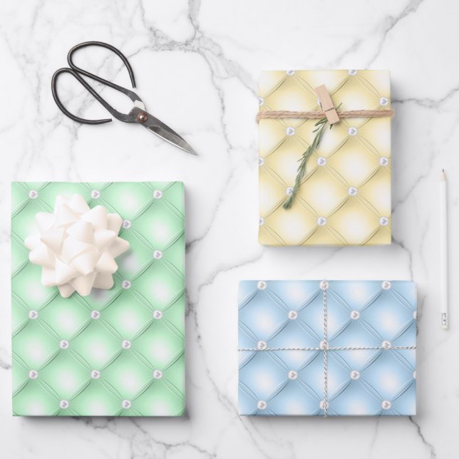 Feuille De Papier Cadeau Elégant Patel Vert, Jaune & Bleu Diamant Tufted (Recto)