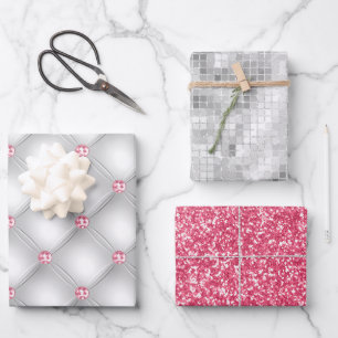 Feuille De Papier Cadeau Élégant Pink Bling Parties scintillant argent cade