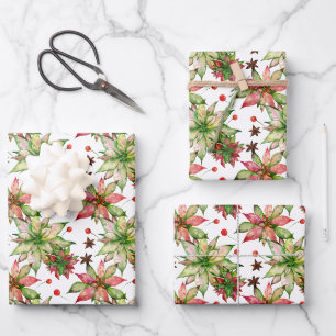 Feuille De Papier Cadeau Elégant Poinsettia et Berries