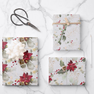 Feuille De Papier Cadeau Elégant Poinsettia & Eucalyptus Parties scintillan