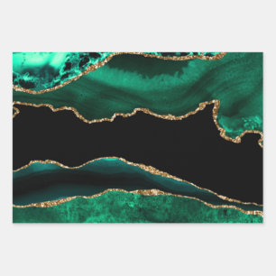 Feuille De Papier Cadeau Élégant Porte de Parties scintillant de Faux Vert 