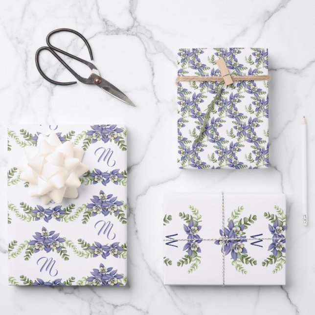 Feuille De Papier Cadeau Élégant revêtement d'aquarelle florale de Columbin (Recto)
