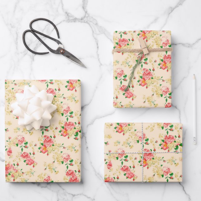 Feuille De Papier Cadeau Élégant Rose floral Vintage (Recto)