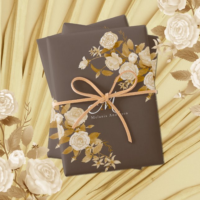 Feuille De Papier Cadeau Élégant Rose or Brown Monogramme (Romantics and Chic Monogram design wrapping paper for your special one.)
