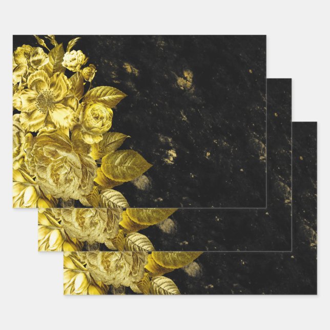 Feuille De Papier Cadeau Elégant rose or et marbre noir (Lot)