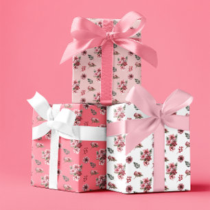 Feuille De Papier Cadeau Élégant rose Poinsettias Noël Motif de vacances