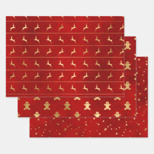 Feuille De Papier Cadeau Élégant rouge & or motifs de Noël