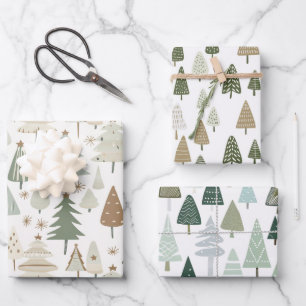 Feuille De Papier Cadeau Élégant Saga vert Noël Arbres motif