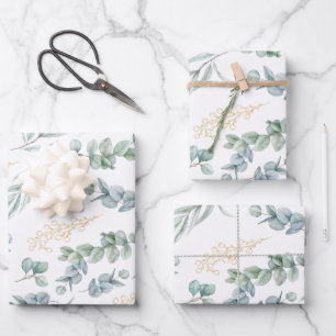 Feuille De Papier Cadeau Elégant Sage Green Botanical Greenery Berries Or
