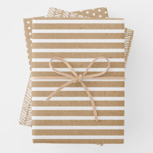 Feuille De Papier Cadeau Élégant Simple Blanc Sur Kraft Brun Rustique Faux