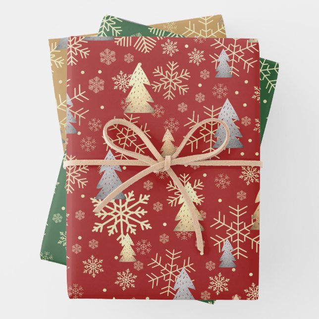 Feuille De Papier Cadeau Élégant Snowflakes Gold & Silver Christmas Tree (En situation)