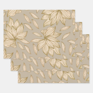 Feuille De Papier Cadeau Elégant Taupe Gold Parties scintillant Floral Line