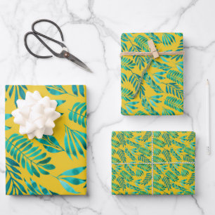 Feuille De Papier Cadeau Elégant Turquoise de feuillage  or Motif