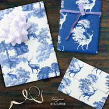 Elégant Vintage Bleu Français Pays Toile Deer