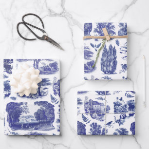 Feuille De Papier Cadeau Elégant Vintage Blue Country Pastoral Toile