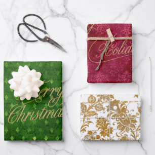 Feuille De Papier Cadeau Élégant Vintage Gold Foil Damask Noël