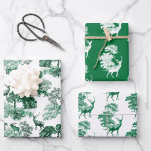 Feuille De Papier Cadeau Elégant Vintage Green Country Toile Deer Woods