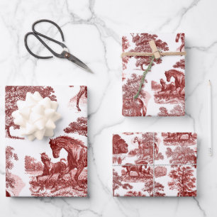 Feuille De Papier Cadeau Elégant Vintage Rustique Horses Country Toile