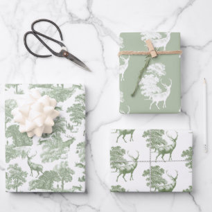 Feuille De Papier Cadeau Elégant Vintage Sage Green Toile Deer Woods