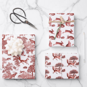 Feuille De Papier Cadeau Elégant Vintage Toile Fox Hare Campagne