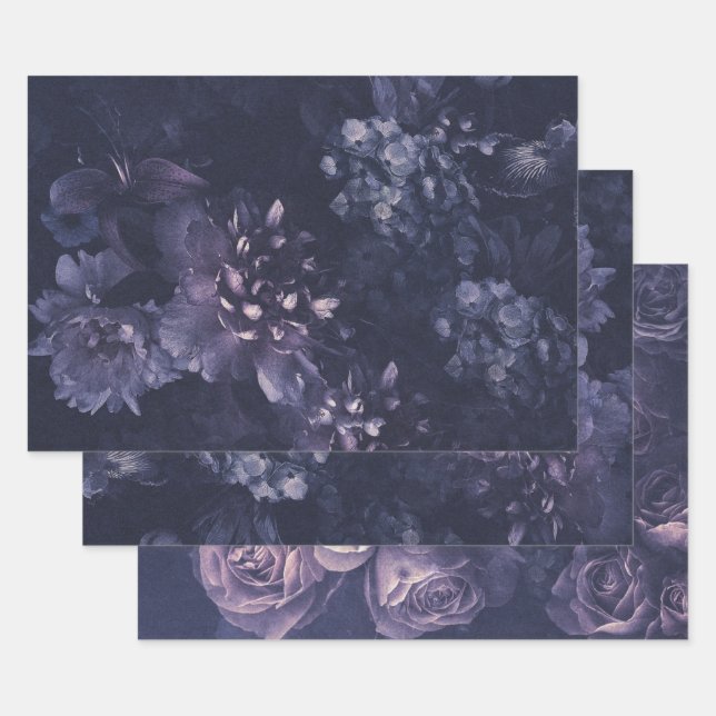 Feuille De Papier Cadeau Élégant violet floral néerlandais (Lot)