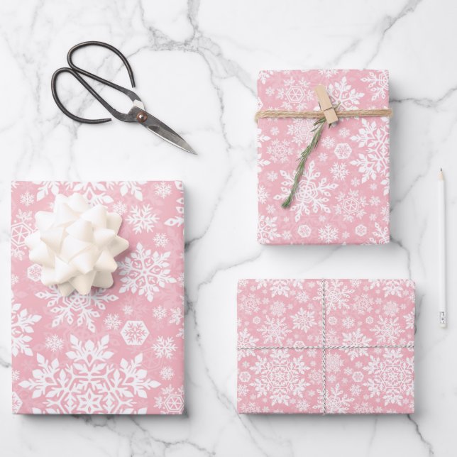 Feuille De Papier Cadeau Elegant White Snowflake (Sugar Blush) (Recto)