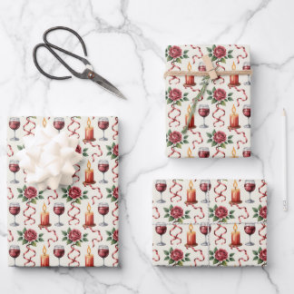 Feuille De Papier Cadeau Elegant wine candles tiled pattern 