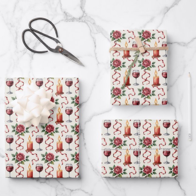 Feuille De Papier Cadeau Elegant wine candles tiled pattern  (Recto)