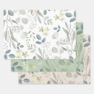 Feuille De Papier Cadeau Elégante aquarelle Botanique Verdure Eucalyptus