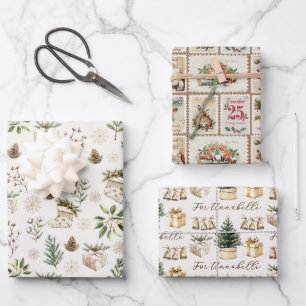 Feuille De Papier Cadeau Elégante aquarelle neutre Noël