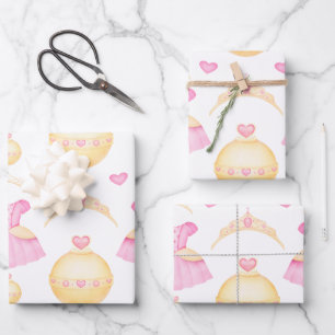 Feuille De Papier Cadeau Elégante Aquarelle rose et or Princesse Tiara