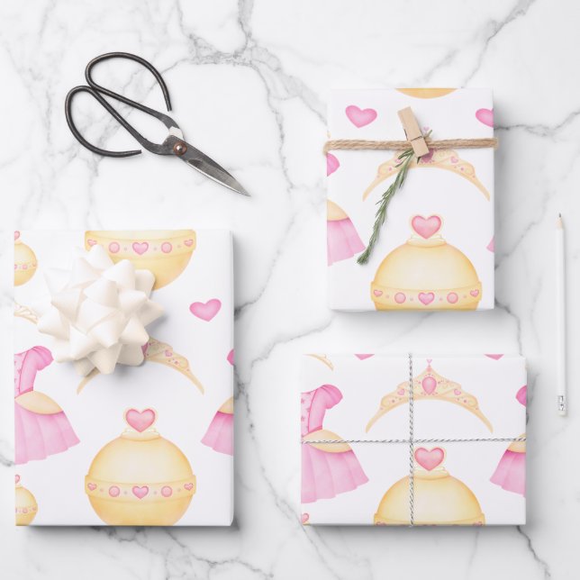 Feuille De Papier Cadeau Elégante Aquarelle rose et or Princesse Tiara (Recto)