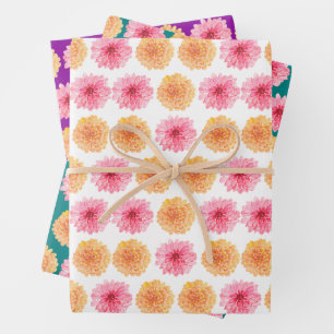 Feuille De Papier Cadeau Elégante aquarelle rose et orange Dahlia Flower